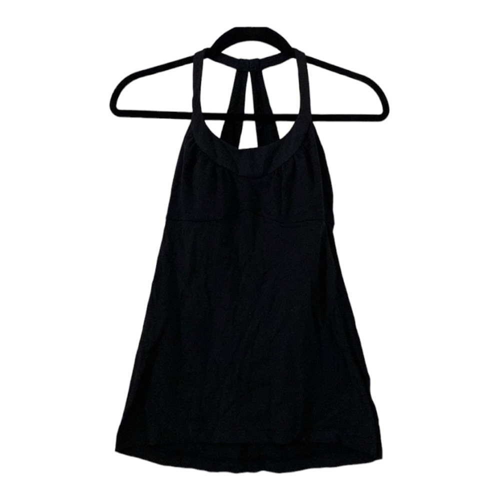 LuLu Lemon Black Tank with open back. Size 4 worn once. Adorable!! Built in bra